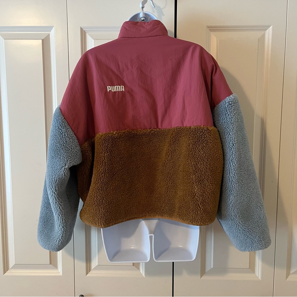 Puma cropped zip up fleece pink, rust, blue color size Large - Picture 2 of 7